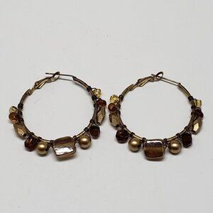 Stylish Women's Vintage Gold-tone Beaded Tie Hoop Earrings